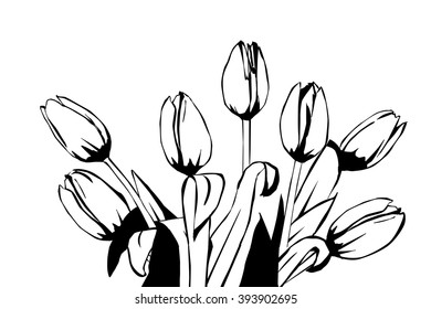 Vector silhouette of flower on white background.