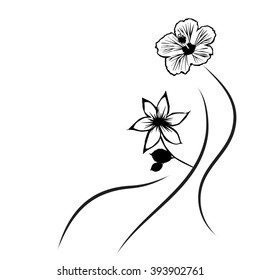 Vector silhouette of flower on white background.
