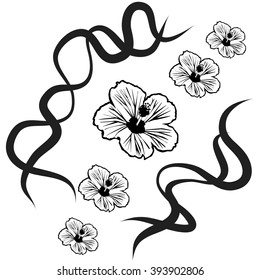Vector silhouette of flower on white background.