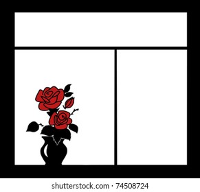 Vektorsilhouette der Blume auf dem Fenster