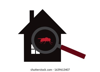 Vector silhouette of fly at home mark on white background. Symbol of stop annoying insect and infested house.