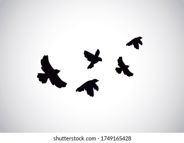 Vector silhouette flying birds on white background. Bird Tattoo