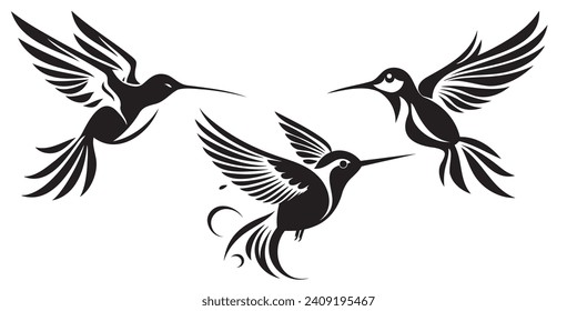 Vector silhouette flying birds on white background.