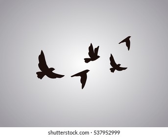 Vector silhouette flying birds white background  Tattoo