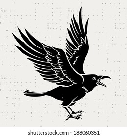 Vector silhouette of a flying black raven