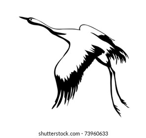 Vector Silhouette Flying Crane On White Stock Vector (Royalty Free ...