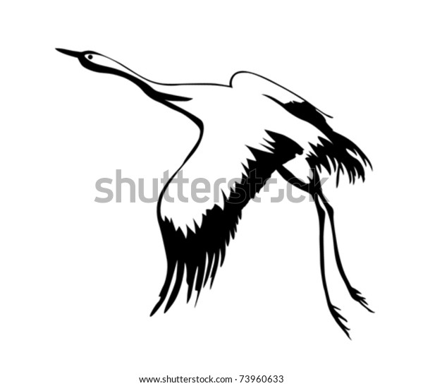 Vector Silhouette Flying Crane On White Stock Vector (Royalty Free ...