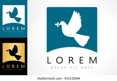 Vector silhouette of a flying dove with olive branch
