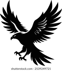 Vector silhouette of flying Eagle an white background