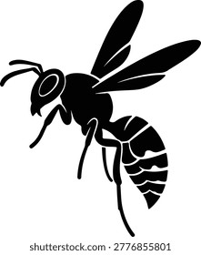 Vector silhouette of flying wasp insect creature isolated on white background design