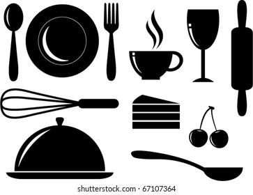 Vector Silhouette of food,drink,bakery and coffee icons