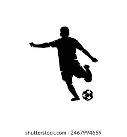 vector silhouette of a football player kicking the ball