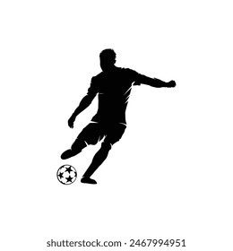 vector silhouette of a football player kicking the ball