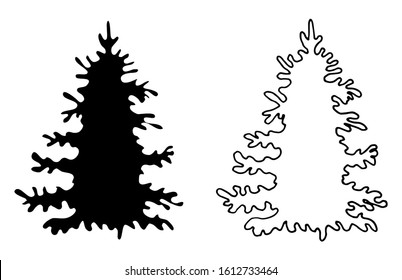 Vector silhouette of forest coniferous and deciduous fir trees. Evergreen tree silhouette illustration. Perfect for invitations, greeting cards, print, flyers, posters.
