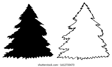 Vector silhouette of forest coniferous and deciduous fir trees. Evergreen tree silhouette illustration. Perfect for invitations, greeting cards, print, flyers, posters.