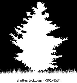 Vector silhouette of forest on black background.