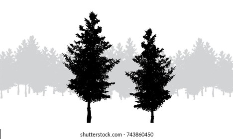 Vector silhouette of forest on white background.