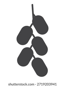 Silhueta vetorial de quatro azeitonas pretas ligadas a um ramo, colocada sobre um fundo branco limpo, perfeita para a gastronomia ou a culinária