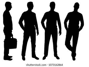 Vector silhouette of four business men standing in different poses. Business concept