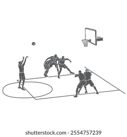 vector silhouette of free throw of basketball game