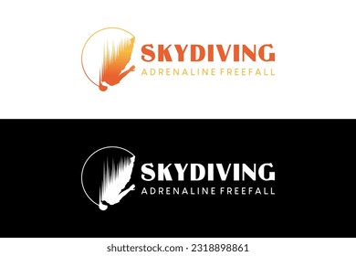 Vector silhouette of freefalling person with creative concept, skydiving sport logo design