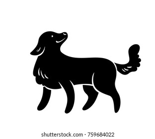 Vector silhouette of frendly dog, isolated on white.