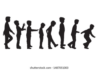 Vector silhouette of children´s friends on white background. Symbol of child, boy,siblings,brother,funny,set.