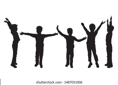 Vector silhouette of children´s friends on white background. Symbol of child, boy,siblings,brother,free,funny,set.