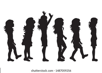 Vector silhouette of children´s friends on white background. Symbol of child, girl,siblings,sister,free,funny,set.