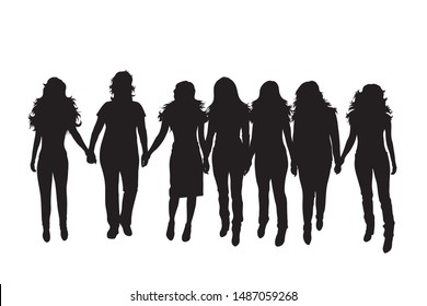 Vector silhouette of friends on white background. Symbol of group girl,woman.