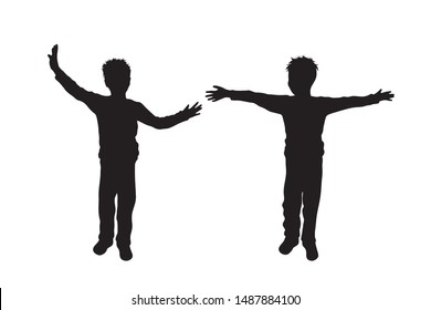 Vector silhouette of children´s friends on white background. Symbol of child, siblings,boy, brother,free, funny.
