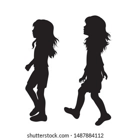 Vector silhouette of children´s friends on white background. Symbol of child, girl,siblings,sister,free, funny,walk, go.