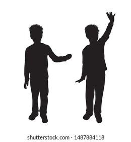 Vector Silhouette Of Children´s Friends On White Background. Symbol Of Child, Siblings,boy, Brother,free, Funny.