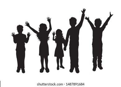 Vector silhouette of children´s friends on white background. Symbol of child, girl,siblings,sister,boy, brother,free,funny.