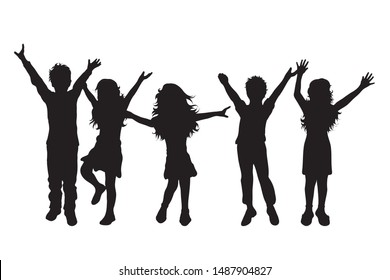 Vector silhouette of children´s friends on white background. Symbol of child, girl,siblings,sister,boy, brother,free,funny.