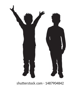 Vector silhouette of children´s friends on white background. Symbol of child, siblings,boy, brother,free, funny.