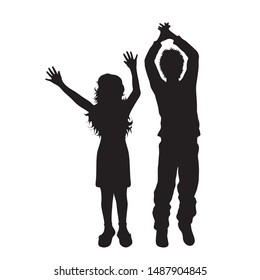 Vector silhouette of children´s friends on white background. Symbol of child, girl,siblings,sister,boy, brother,free, funny.