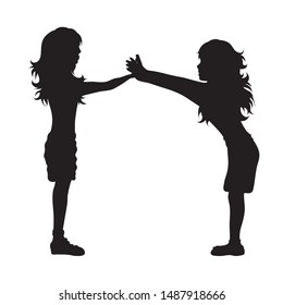 Vector silhouette of children´s friends on white background. Symbol of child, girl,siblings,sister.