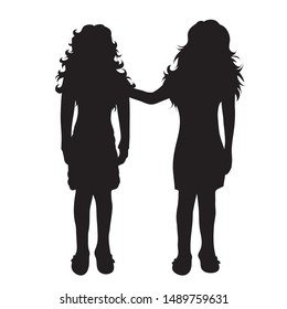 Vector silhouette of children´s friends on white background. Symbol of child, girl,siblings,sister.