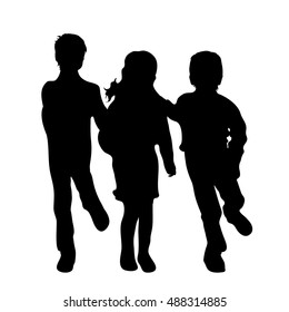 Vector silhouette of friends on white background.