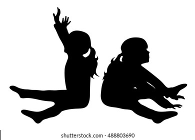 Vector silhouette of friends on white background.