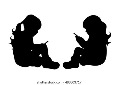 Vector silhouette of friends on white background.