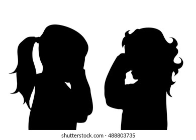 Vector silhouette of friends on white background.
