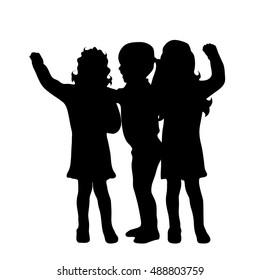 Vector silhouette of friends on white background.