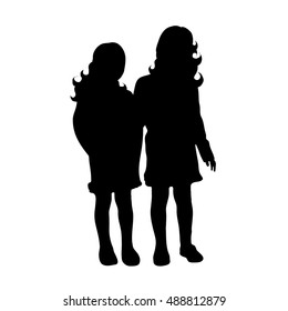 Vector silhouette of friends on white background.