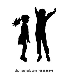 Vector silhouette of friends on white background.