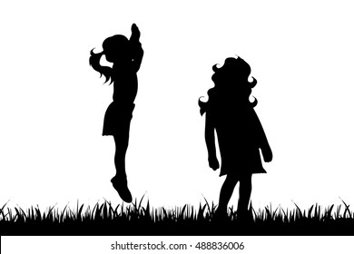 Vector silhouette of friends on white background.