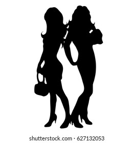 Vector silhouette of friends on white background.