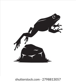  Vector silhouette frog jumping from rock illustration.eps