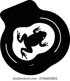 Vector silhouette frog in puddle black and white illustration